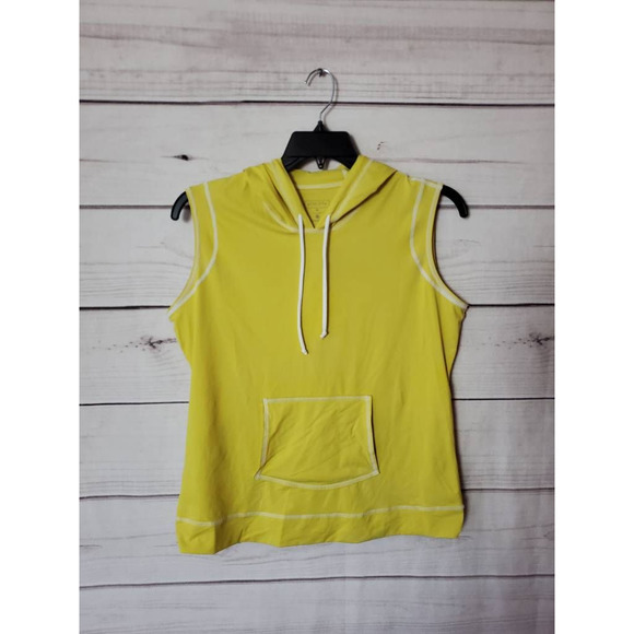 Athleta Tops - Athleta Womens Hooded‎ Yellow Sleeveless Workout Top  Kangaroo Pocket Drawstring